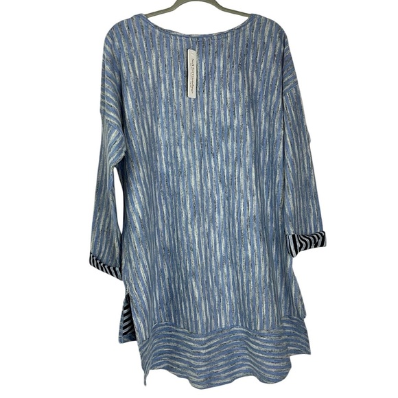 NWT Soft Surroundings high/low dusty blue softened stripes tunic Sz L - Picture 3 of 10